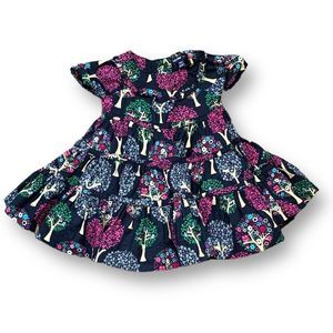 Baby Gap Dress Black Tiered Retro Style Fuchsia Pink Woods Owl Floral Print